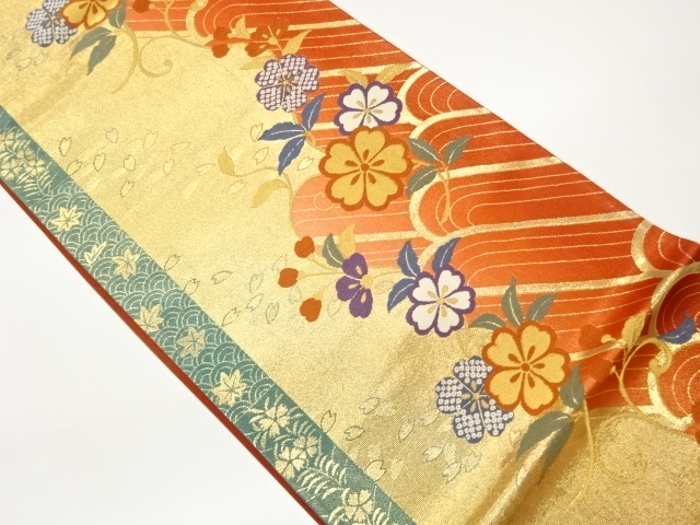JAPANESE FUKURO OBI / WOVEN SEIGAIHA & SAKURA